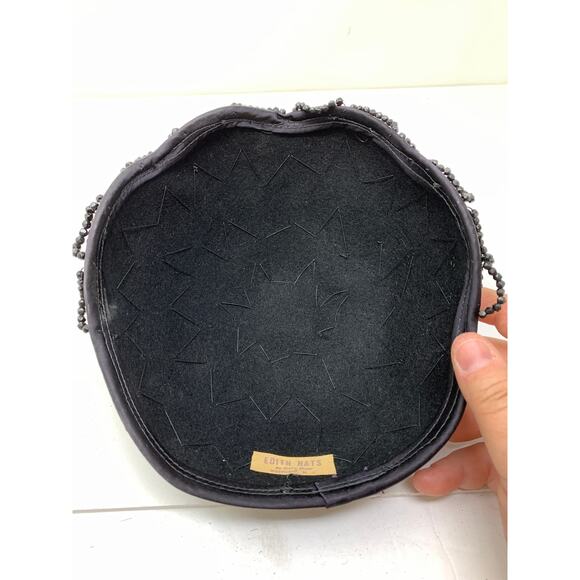 VTG Edith Hats Sara Baer Cloche Hat Black Velvet Rhinestone Sequin Embellished - Picture 6 of 8